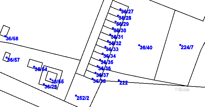 Parcela st. 36/34 v KÚ Malé Březno, Katastrální mapa