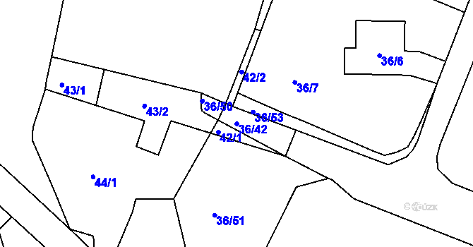 Parcela st. 36/42 v KÚ Malé Březno, Katastrální mapa