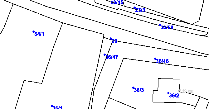 Parcela st. 36/47 v KÚ Malé Březno, Katastrální mapa