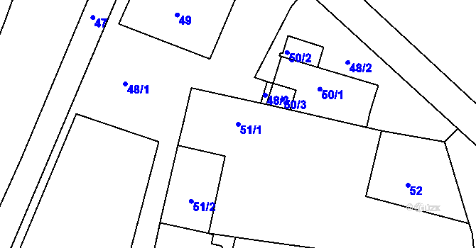 Parcela st. 51/1 v KÚ Malé Březno, Katastrální mapa