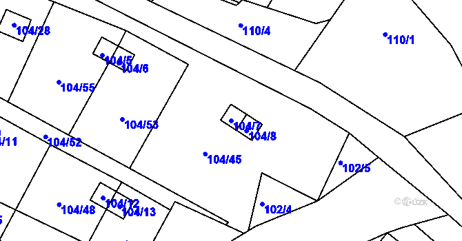 Parcela st. 104/7 v KÚ Malé Březno, Katastrální mapa