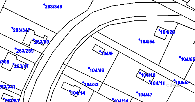 Parcela st. 104/9 v KÚ Malé Březno, Katastrální mapa