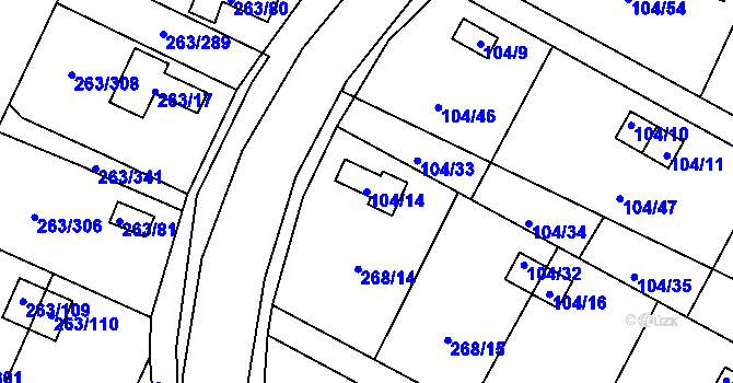 Parcela st. 104/14 v KÚ Malé Březno, Katastrální mapa