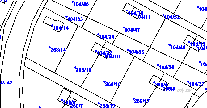 Parcela st. 104/16 v KÚ Malé Březno, Katastrální mapa