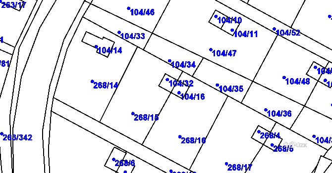 Parcela st. 104/32 v KÚ Malé Březno, Katastrální mapa