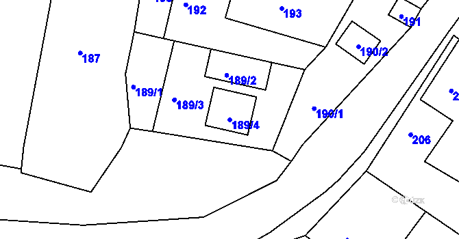 Parcela st. 189/4 v KÚ Malé Březno, Katastrální mapa