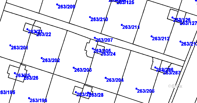 Parcela st. 263/24 v KÚ Malé Březno, Katastrální mapa