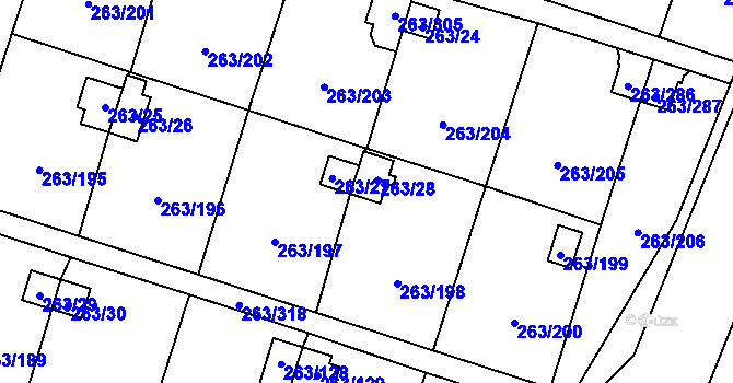 Parcela st. 263/28 v KÚ Malé Březno, Katastrální mapa