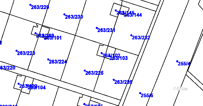 Parcela st. 263/102 v KÚ Malé Březno, Katastrální mapa