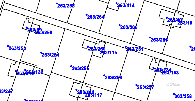 Parcela st. 263/115 v KÚ Malé Březno, Katastrální mapa