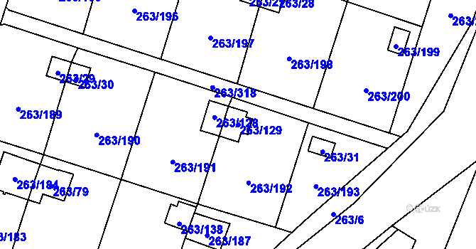 Parcela st. 263/129 v KÚ Malé Březno, Katastrální mapa