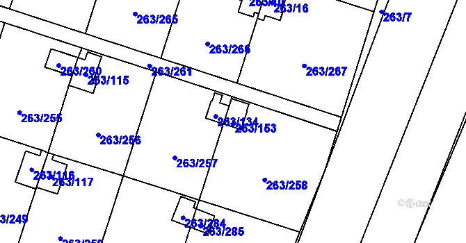 Parcela st. 263/153 v KÚ Malé Březno, Katastrální mapa