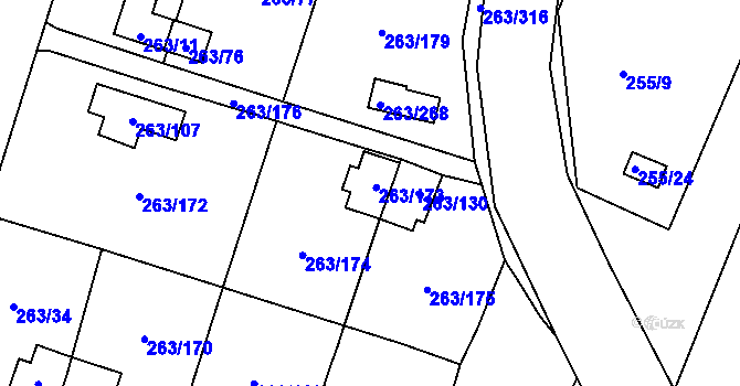 Parcela st. 263/173 v KÚ Malé Březno, Katastrální mapa