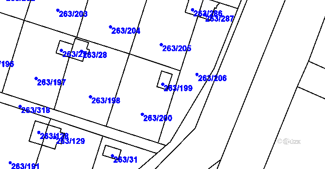 Parcela st. 263/199 v KÚ Malé Březno, Katastrální mapa