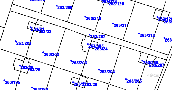 Parcela st. 263/305 v KÚ Malé Březno, Katastrální mapa