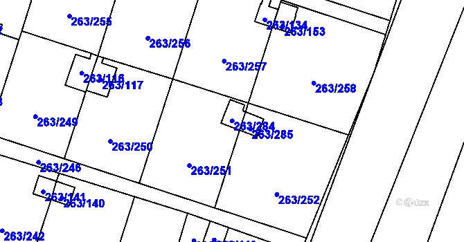 Parcela st. 263/284 v KÚ Malé Březno, Katastrální mapa