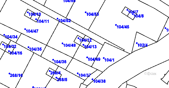 Parcela st. 104/13 v KÚ Malé Březno, Katastrální mapa