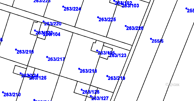 Parcela st. 263/105 v KÚ Malé Březno, Katastrální mapa