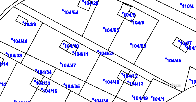 Parcela st. 104/52 v KÚ Malé Březno, Katastrální mapa
