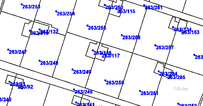 Parcela st. 263/117 v KÚ Malé Březno, Katastrální mapa