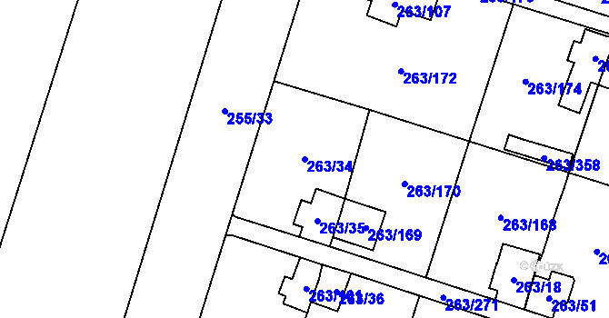 Parcela st. 263/34 v KÚ Malé Březno, Katastrální mapa
