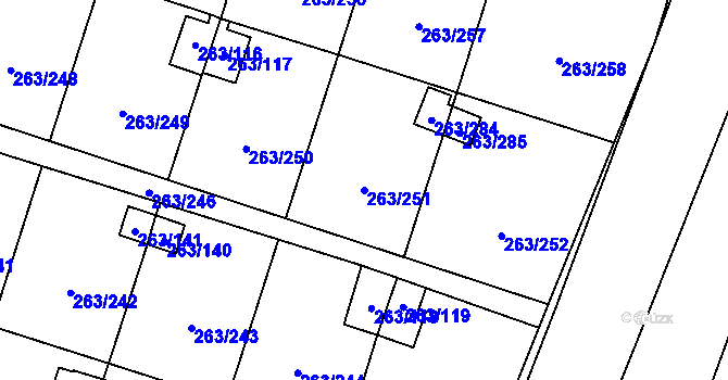 Parcela st. 263/251 v KÚ Malé Březno, Katastrální mapa