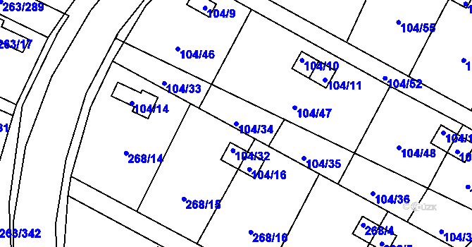 Parcela st. 104/34 v KÚ Malé Březno, Katastrální mapa