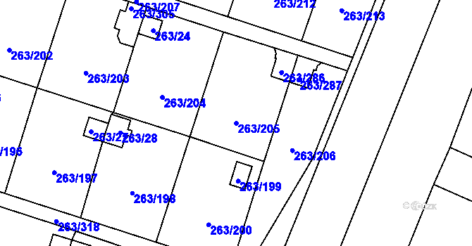 Parcela st. 263/205 v KÚ Malé Březno, Katastrální mapa