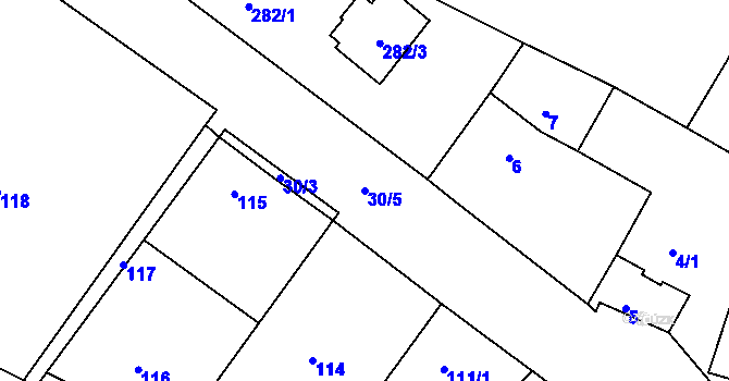 Parcela st. 30/5 v KÚ Malé Březno, Katastrální mapa