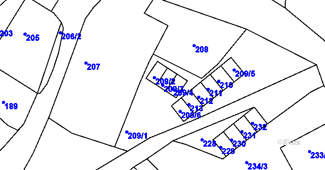 Parcela st. 209/3 v KÚ Malé Březno nad Labem, Katastrální mapa
