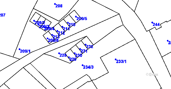 Parcela st. 232 v KÚ Malé Březno nad Labem, Katastrální mapa