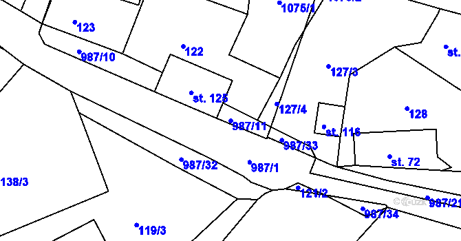 Parcela st. 987/11 v KÚ Malé Heraltice, Katastrální mapa