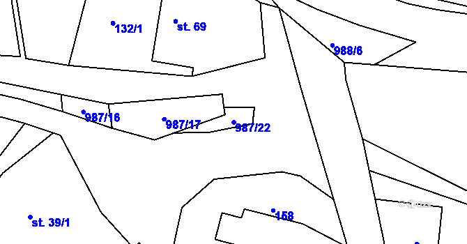 Parcela st. 987/22 v KÚ Malé Heraltice, Katastrální mapa