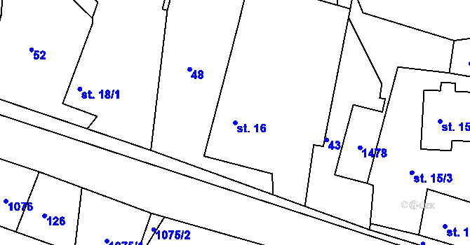 Parcela st. 16 v KÚ Malé Heraltice, Katastrální mapa
