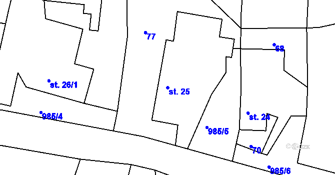 Parcela st. 25 v KÚ Malé Heraltice, Katastrální mapa