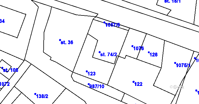 Parcela st. 74/2 v KÚ Malé Heraltice, Katastrální mapa