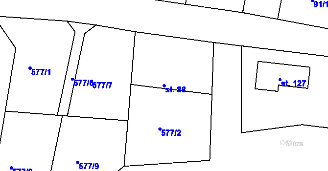 Parcela st. 88 v KÚ Malé Heraltice, Katastrální mapa