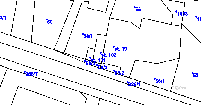 Parcela st. 102 v KÚ Malé Heraltice, Katastrální mapa