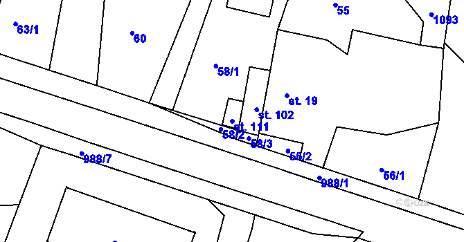 Parcela st. 111 v KÚ Malé Heraltice, Katastrální mapa