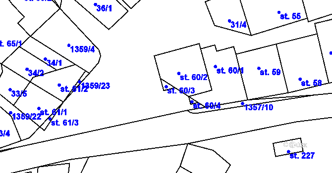 Parcela st. 60/3 v KÚ Malé Hradisko, Katastrální mapa