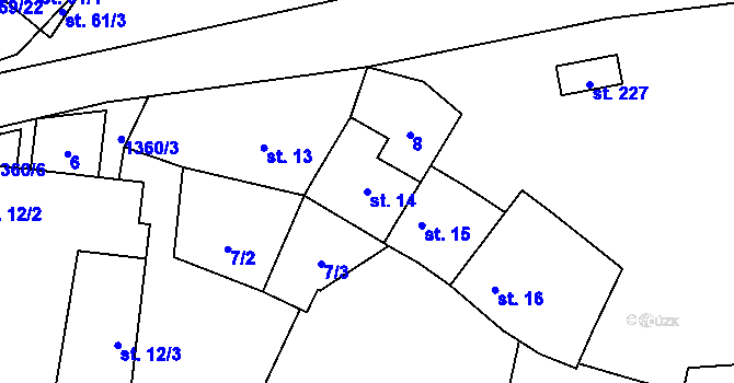 Parcela st. 14 v KÚ Malé Hradisko, Katastrální mapa
