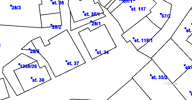 Parcela st. 34 v KÚ Malé Hradisko, Katastrální mapa