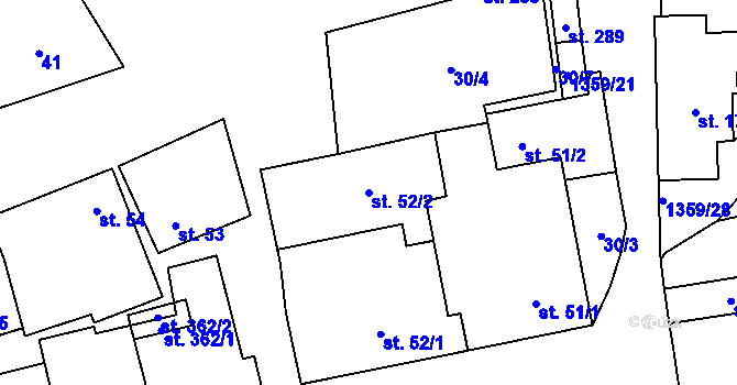 Parcela st. 52/2 v KÚ Malé Hradisko, Katastrální mapa