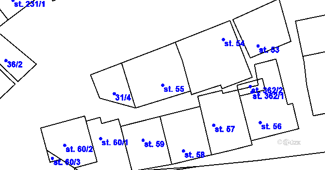 Parcela st. 55 v KÚ Malé Hradisko, Katastrální mapa