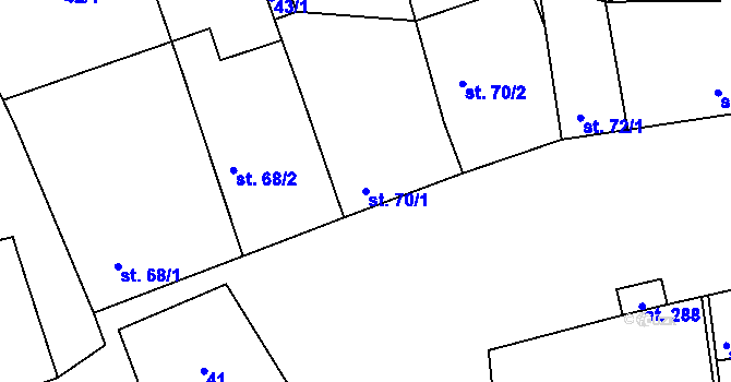 Parcela st. 70/1 v KÚ Malé Hradisko, Katastrální mapa