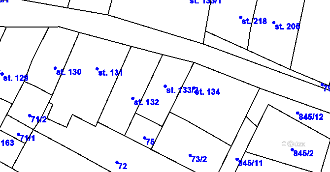 Parcela st. 133/2 v KÚ Malé Hradisko, Katastrální mapa