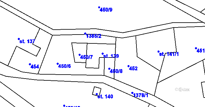 Parcela st. 139 v KÚ Malé Hradisko, Katastrální mapa
