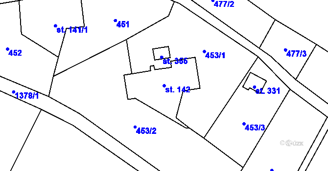 Parcela st. 142 v KÚ Malé Hradisko, Katastrální mapa
