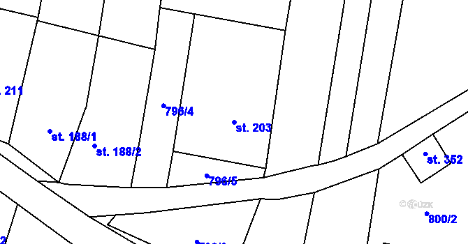 Parcela st. 203 v KÚ Malé Hradisko, Katastrální mapa