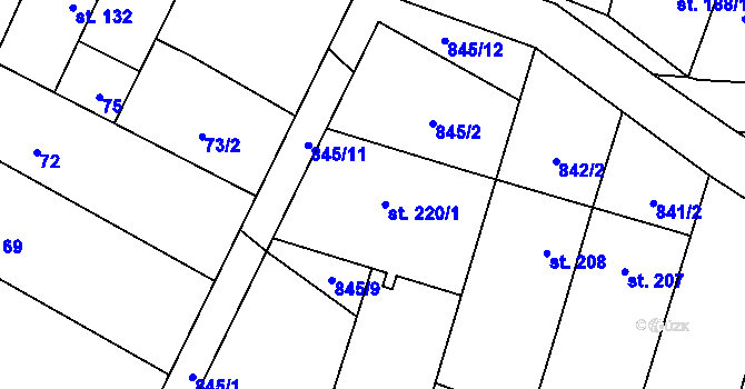 Parcela st. 220 v KÚ Malé Hradisko, Katastrální mapa